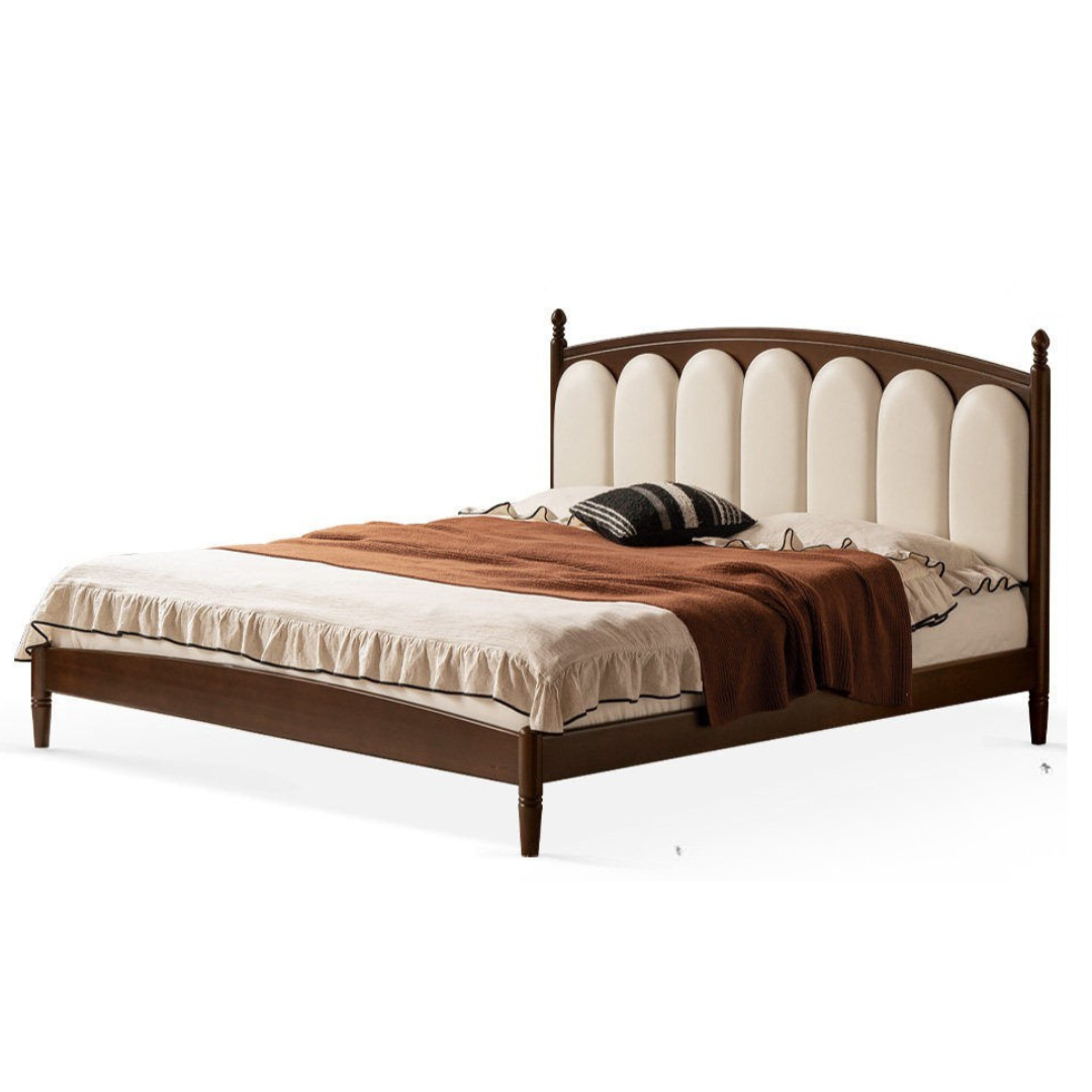 Ash Solid Wood Arched Channel Tufted Platform Bed with Turned Posts