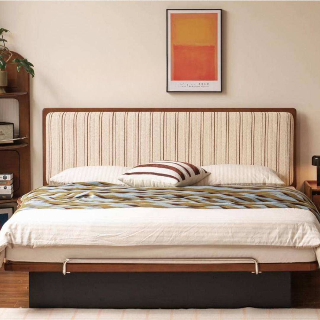 Poplar Solid Wood Channel Tufted Platform Bed with Gas Lift Storage