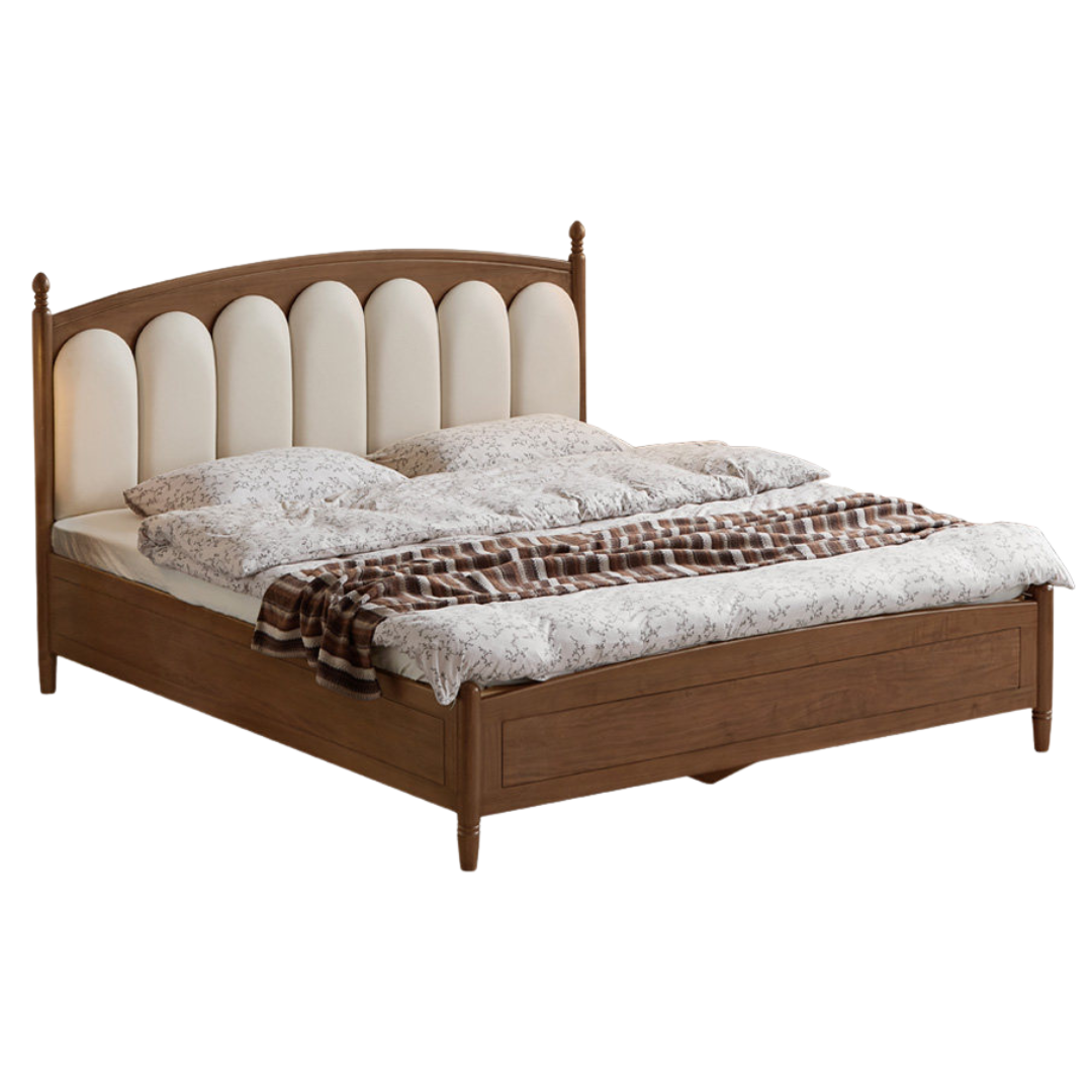 Black Walnut, Oak Solid Wood Bed — Genuine Leather Soft Headboard, French Style, Mid-Fashion