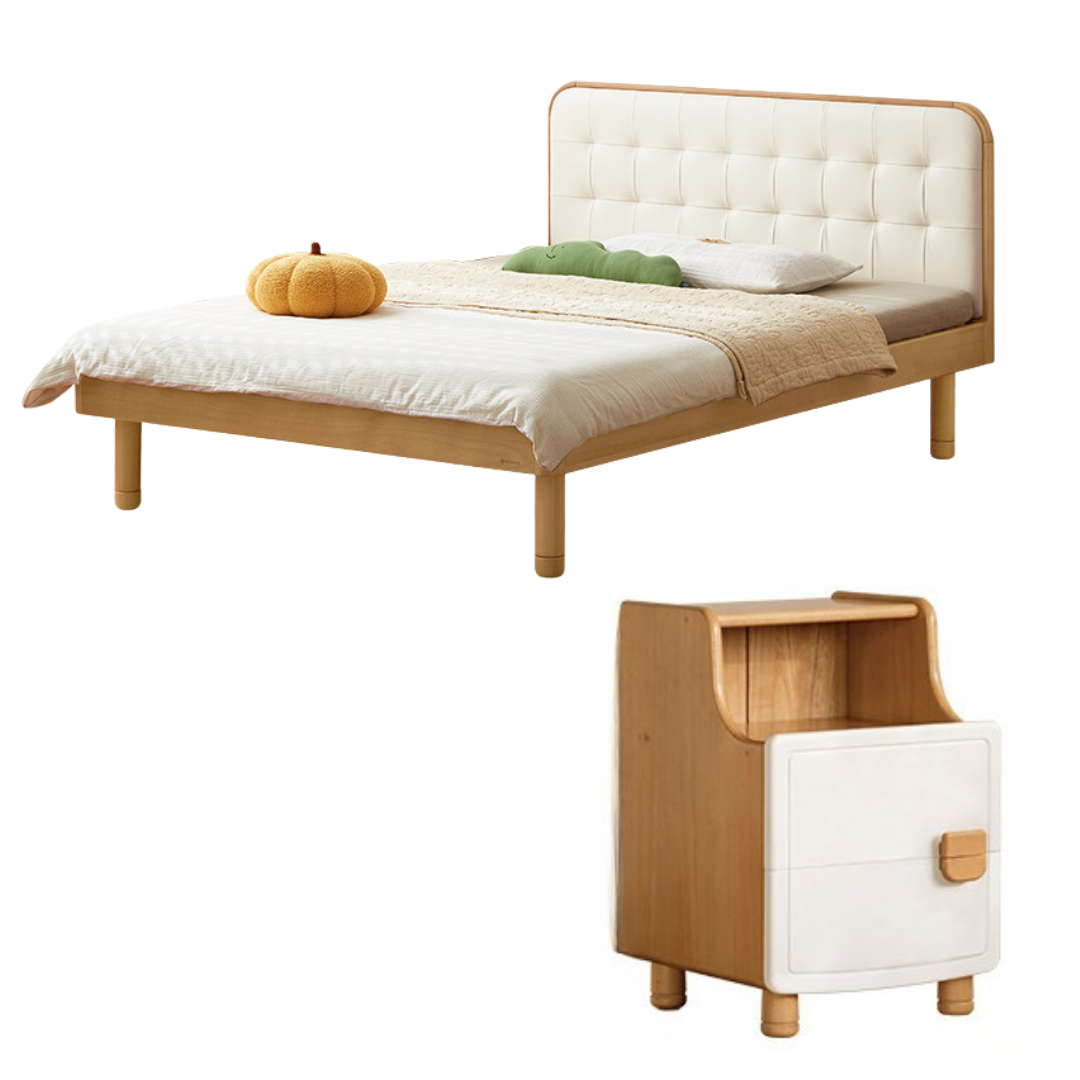 Oak, Rubberwood,Beech Solid Wood Montessori Children's Bed — Soft Upholstered Bed
