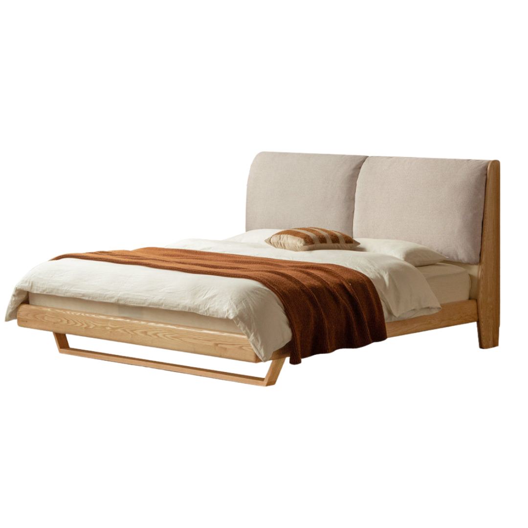 Oak, Ash Solid Wood Genuine Leather, Ecological Leather Suspended Bed Italian Light Luxury