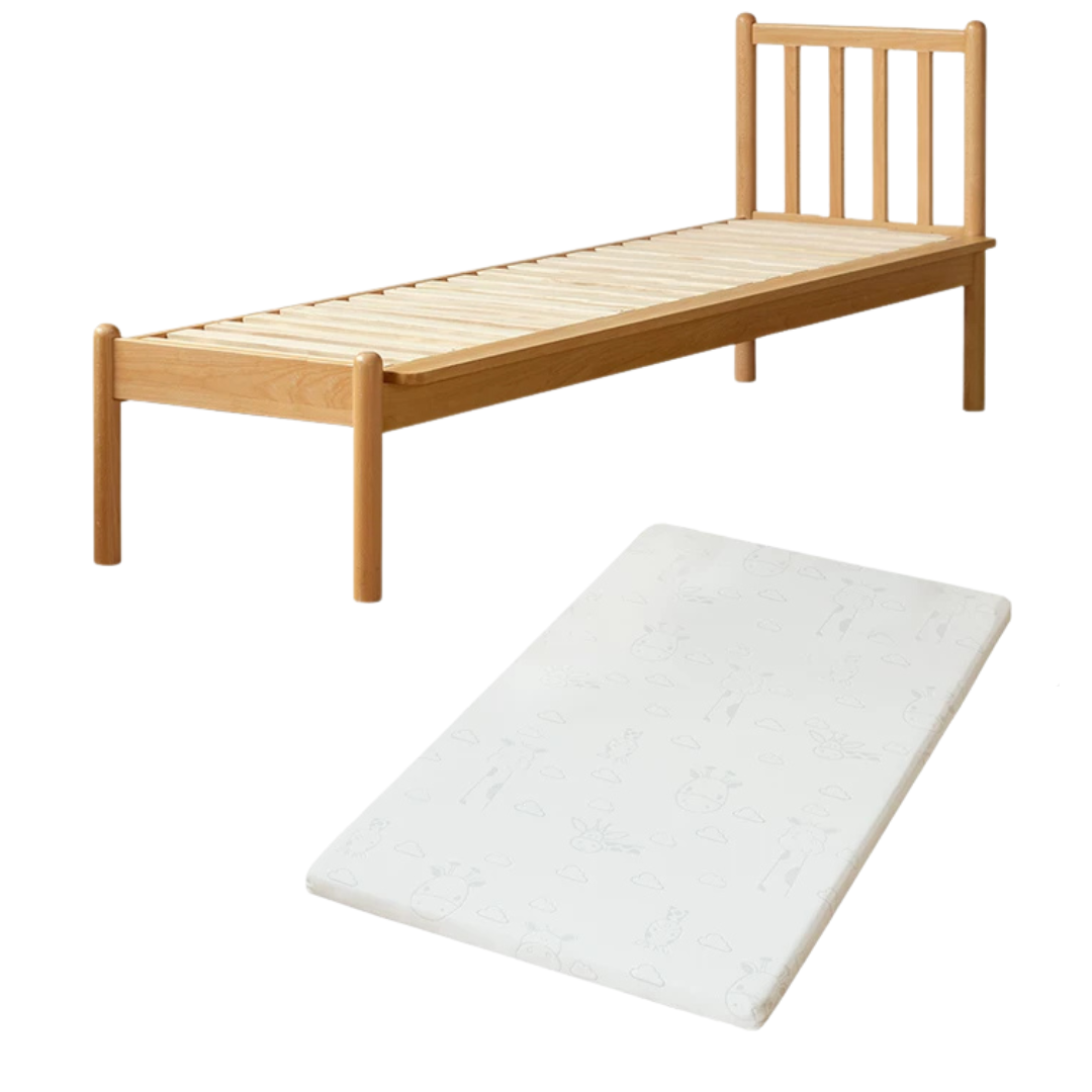 Beech, Rubberwood Solid Wood Children's Splicing Bed with Guardrail