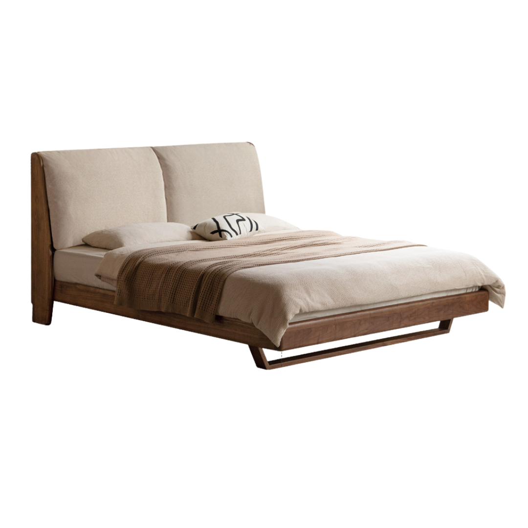 Sandalwood, Black Walnut Solid Wood Genuine Leather Bed Italian Light Luxury