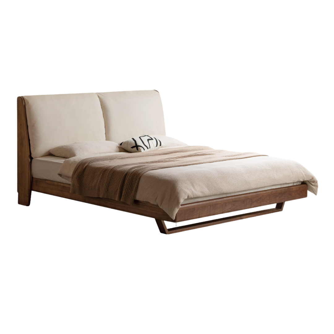 Sandalwood, Black Walnut Solid Wood Genuine Leather Bed Italian Light Luxury