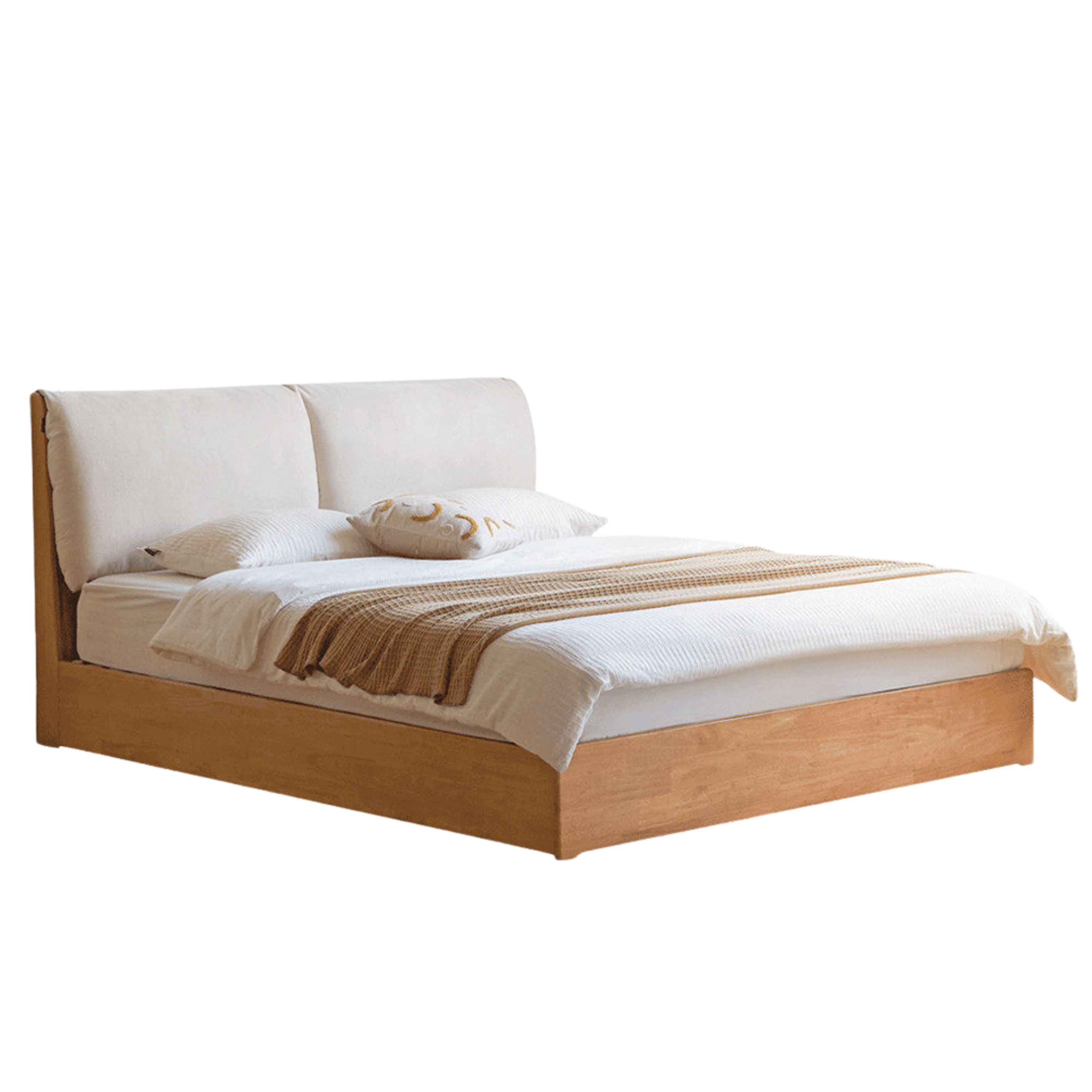Rubberwood Solid Wood Storage Bed with Lift-Up Base and Soft Upholstered Headboard