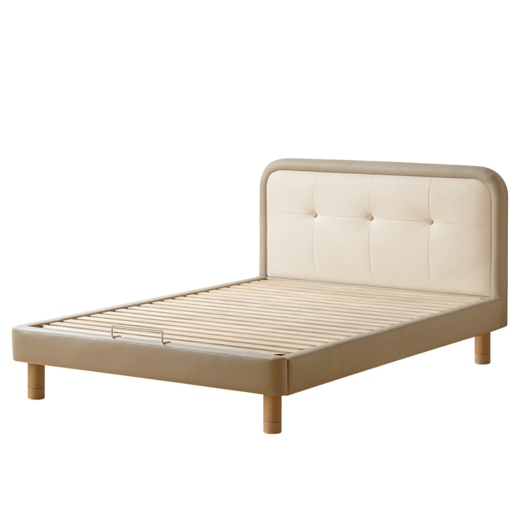Genuine leather, Organic Leather Children’s Bed with High Upholstered Headboard