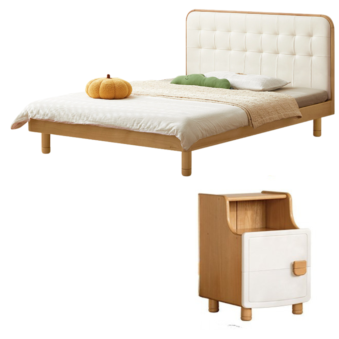 Oak, Rubberwood,Beech Solid Wood Montessori Children's Bed — Soft Upholstered Bed