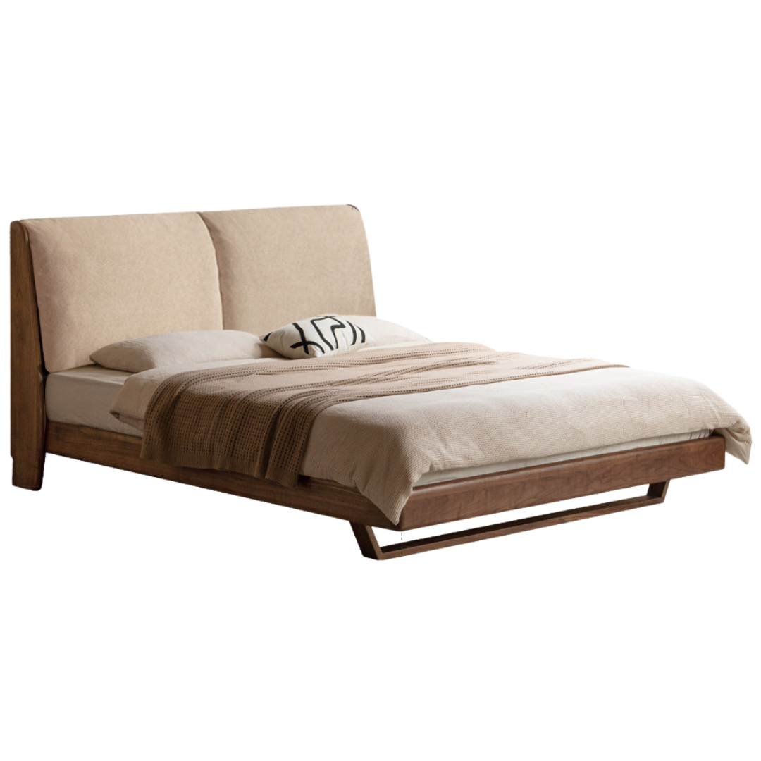 Sandalwood, Black Walnut Solid Wood Genuine Leather Bed Italian Light Luxury
