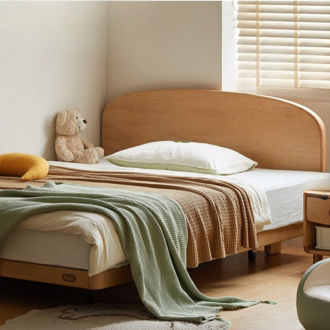 Beech Solid Wood Kids Platform Bed with Rounded Headboard