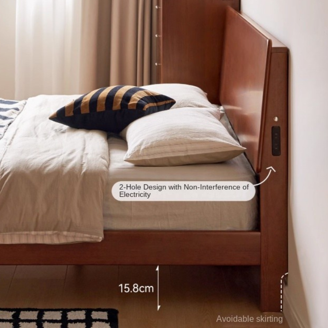 Rubber Solid Wood Antique color Bed