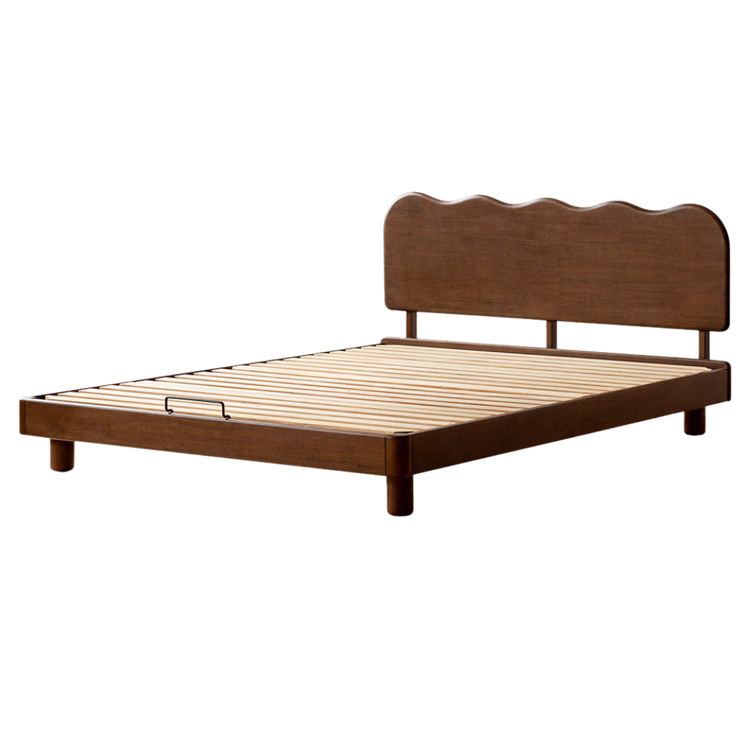 Rubberwood Solid Wood Low Kids Bed with Removable Legs and Adjustable Headboard Height