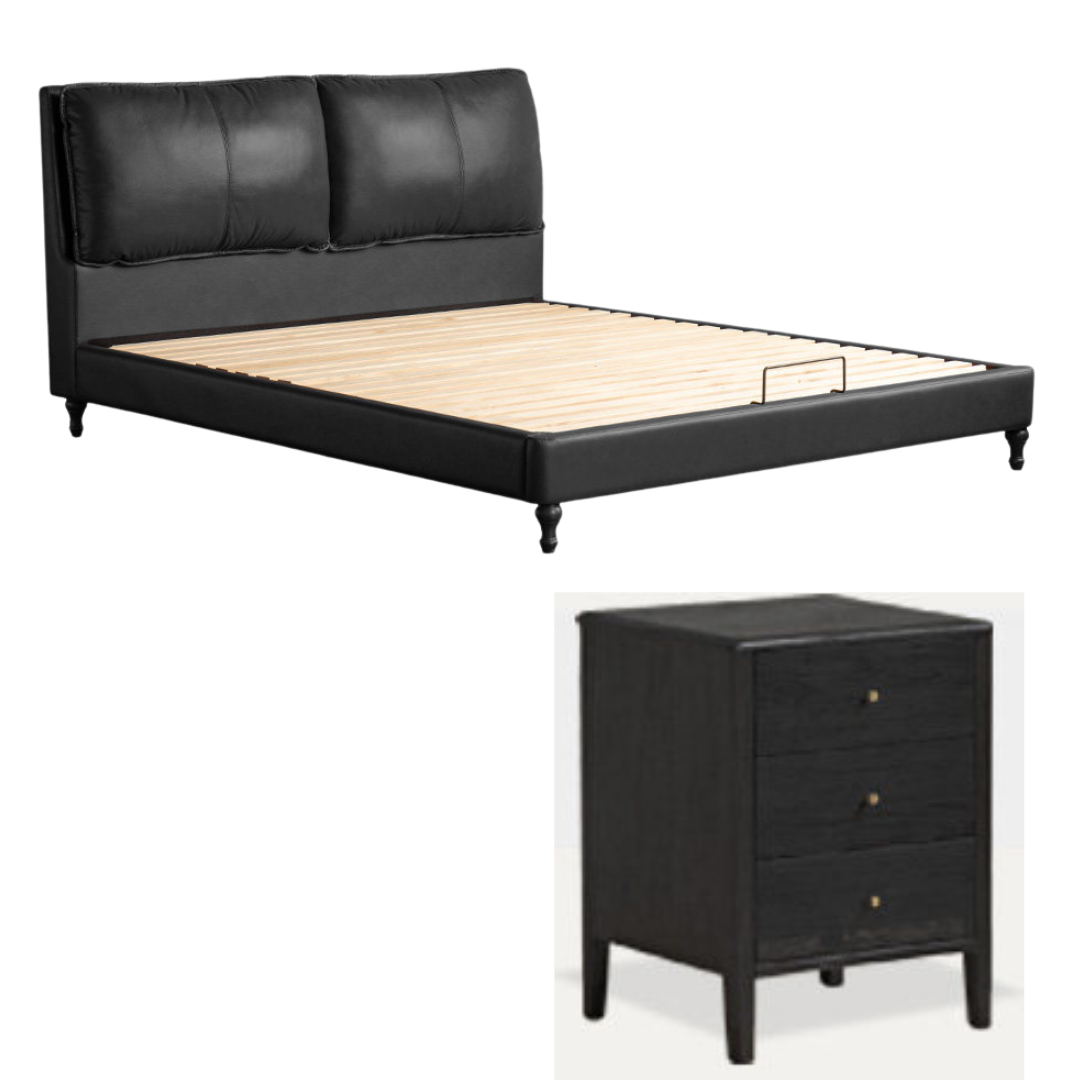 Genuine Leather Soft Upholstery, Light Luxury Bed American Retro Style