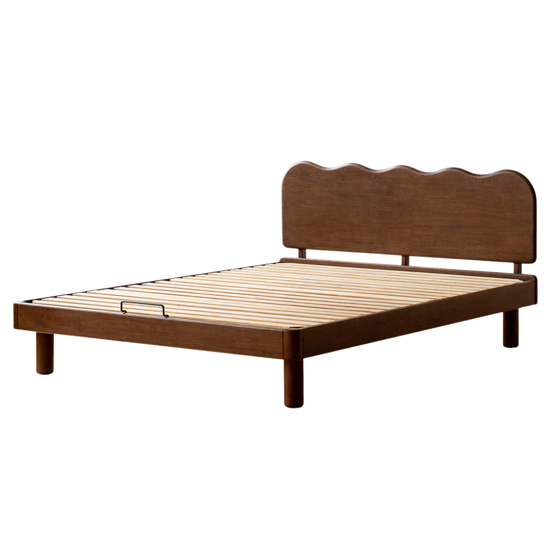 Rubberwood Solid Wood Low Kids Bed with Removable Legs and Adjustable Headboard Height