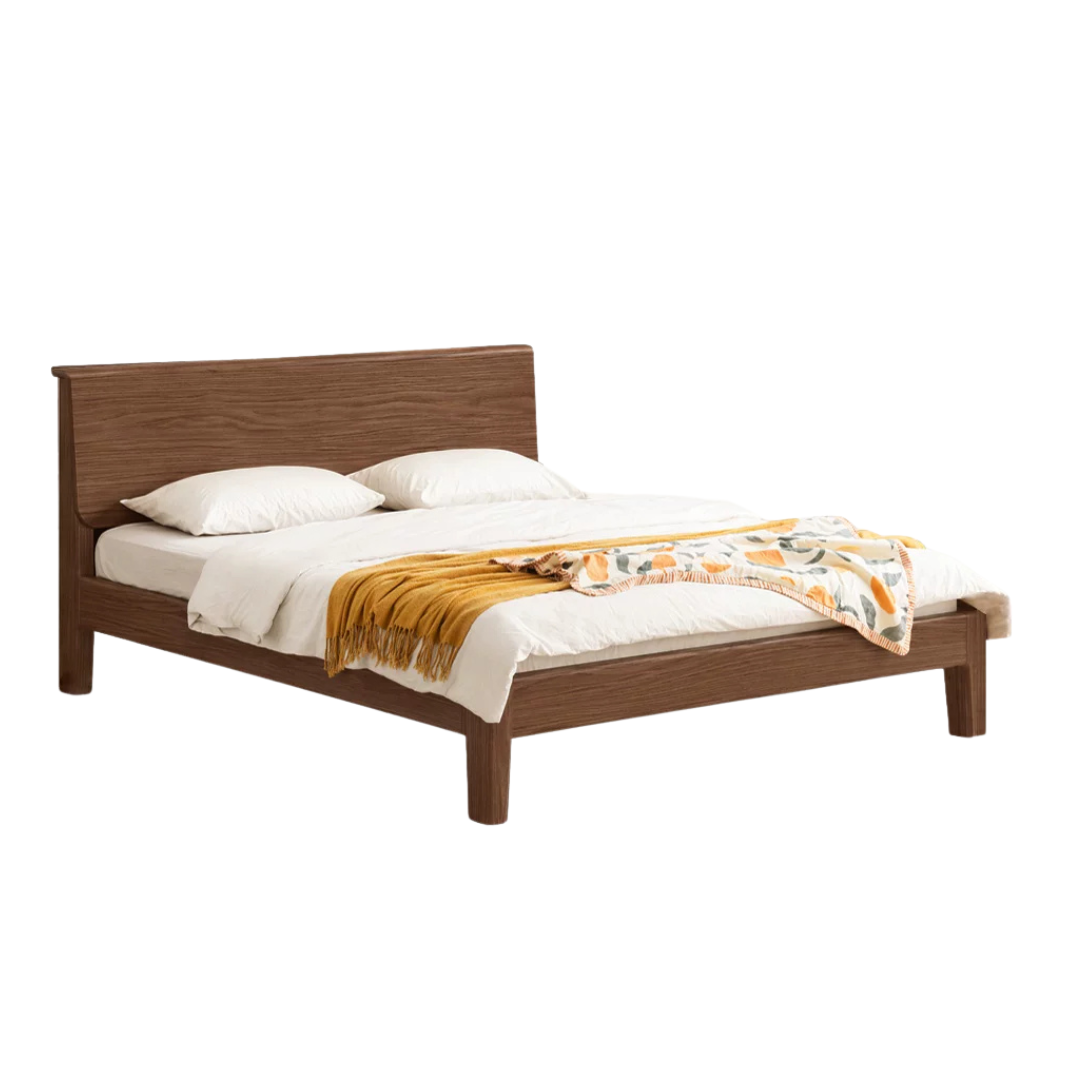 Oak,Ash Solid Wood Platform Bed with Built-In Shelf and Outlet