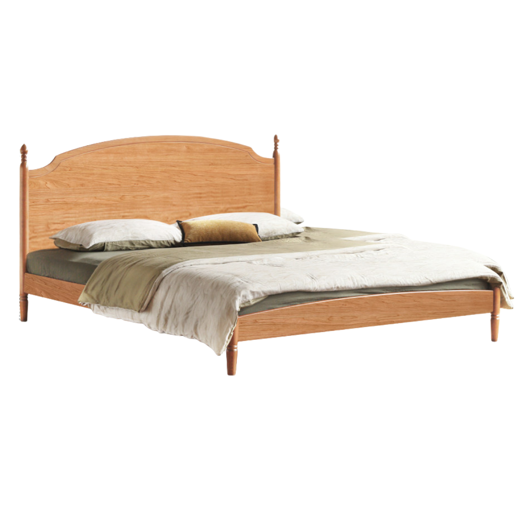 Poplar, Cherry Solid Wood French Retro Large Board Bed