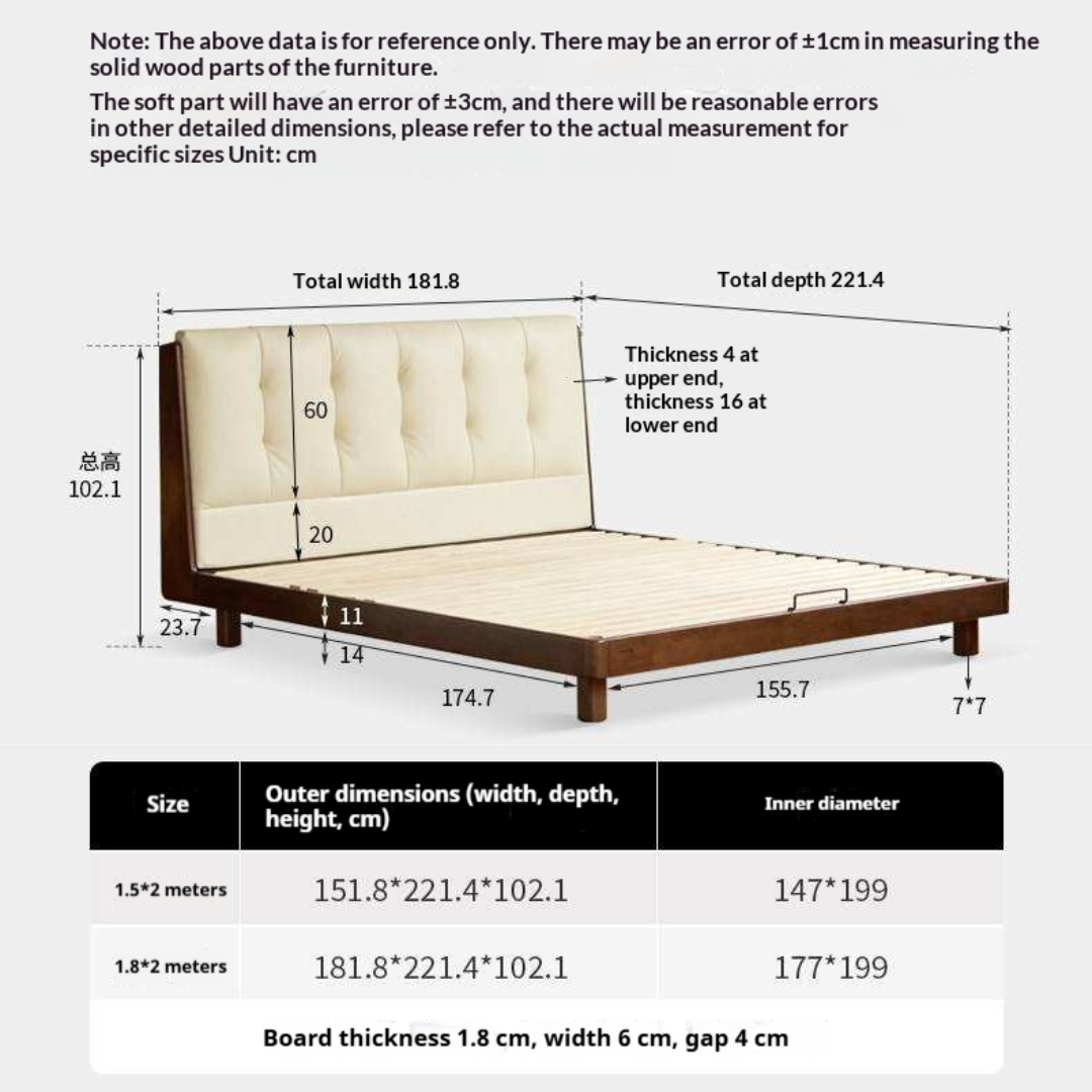 Rubberwood Solid Wood Italian Style Bed with Leather Headboard and Soft Goose Down Cushion
