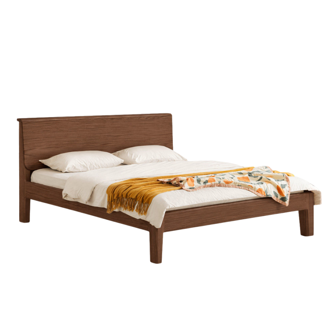 Oak,Ash Solid Wood Platform Bed with Built-In Shelf and Outlet