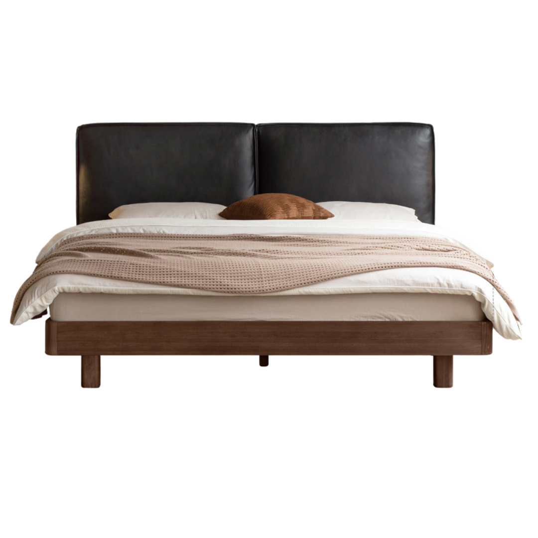 Sandalwood, Black Walnut, Golden Rosewood Solid Wood Genuine Leather Suspended Bed with Light