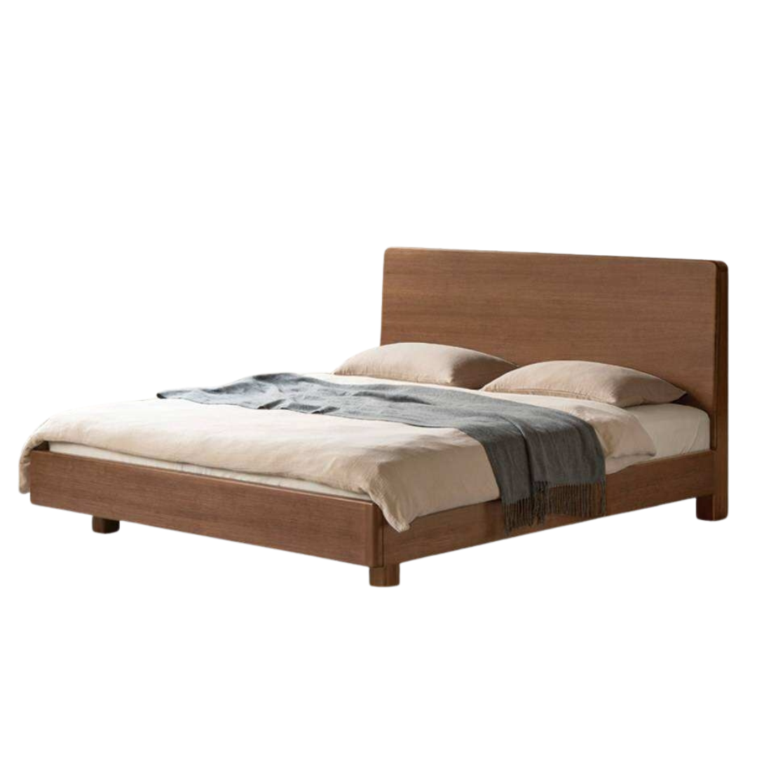 Black Walnut, Golden Sandalwood Solid Wood Bed — Italian Light Luxury Large Slab, Multifunctional Luminous Bed