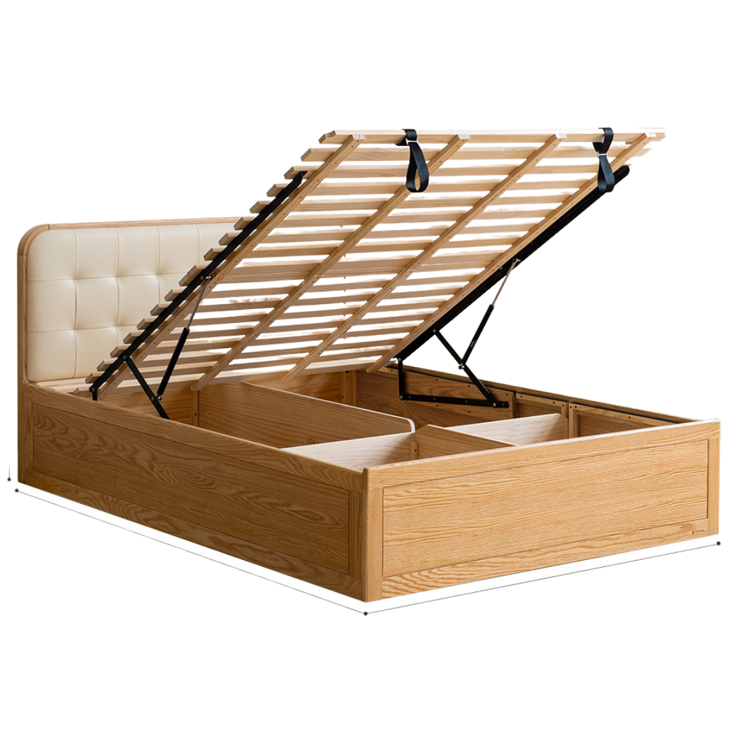 Oak, Rubberwood,Beech Solid Wood Montessori Children's Bed — Soft Upholstered Bed
