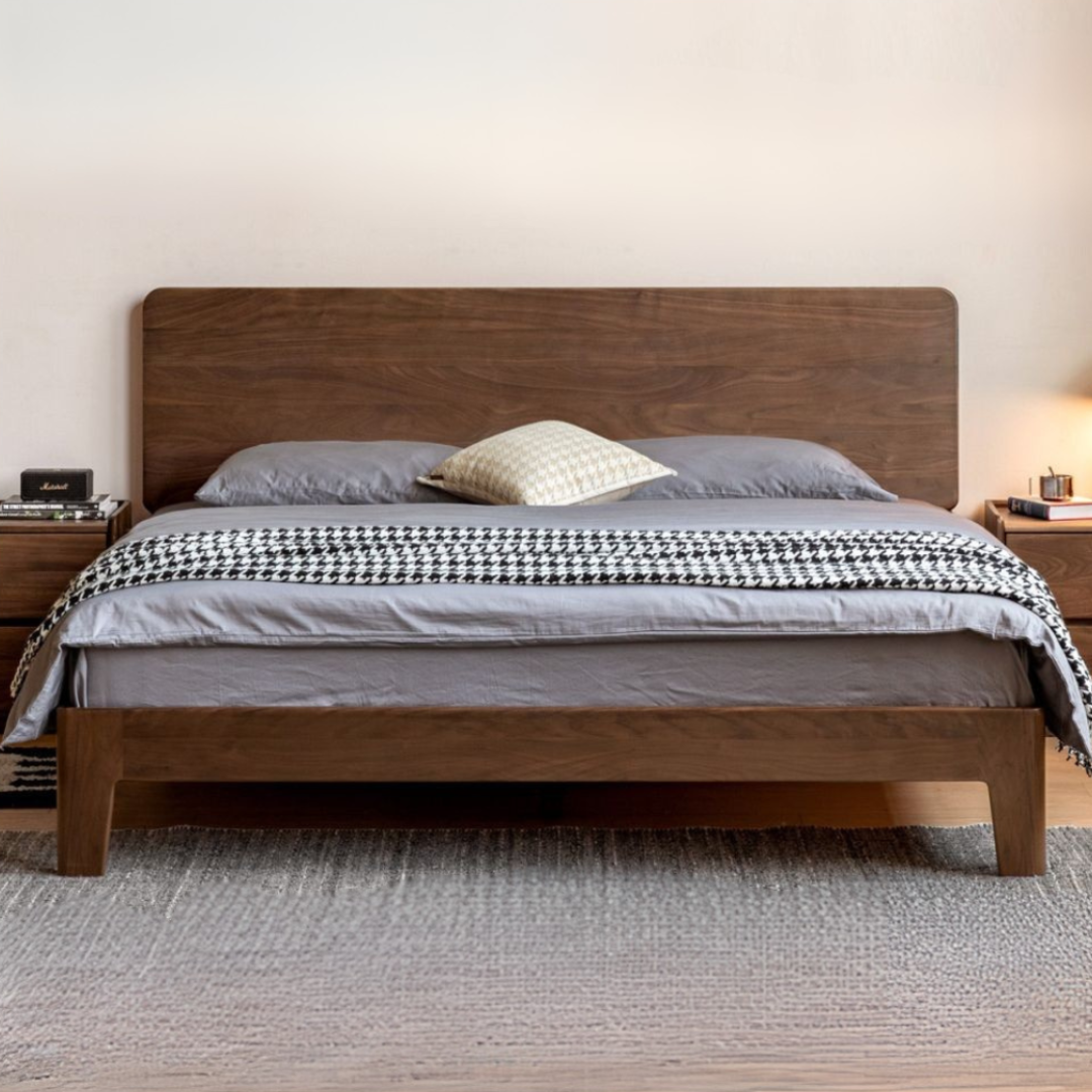 Black Walnut, Golden Sandalwood Solid Wood Italian Style Light Luxury Bed