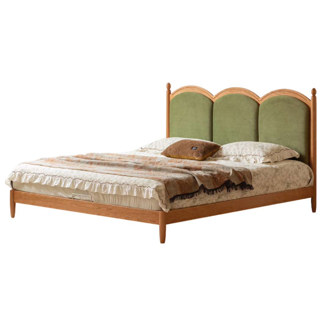 Cherry Wood Solid Wood French Country Bed with Scalloped Arch Panel Headboard
