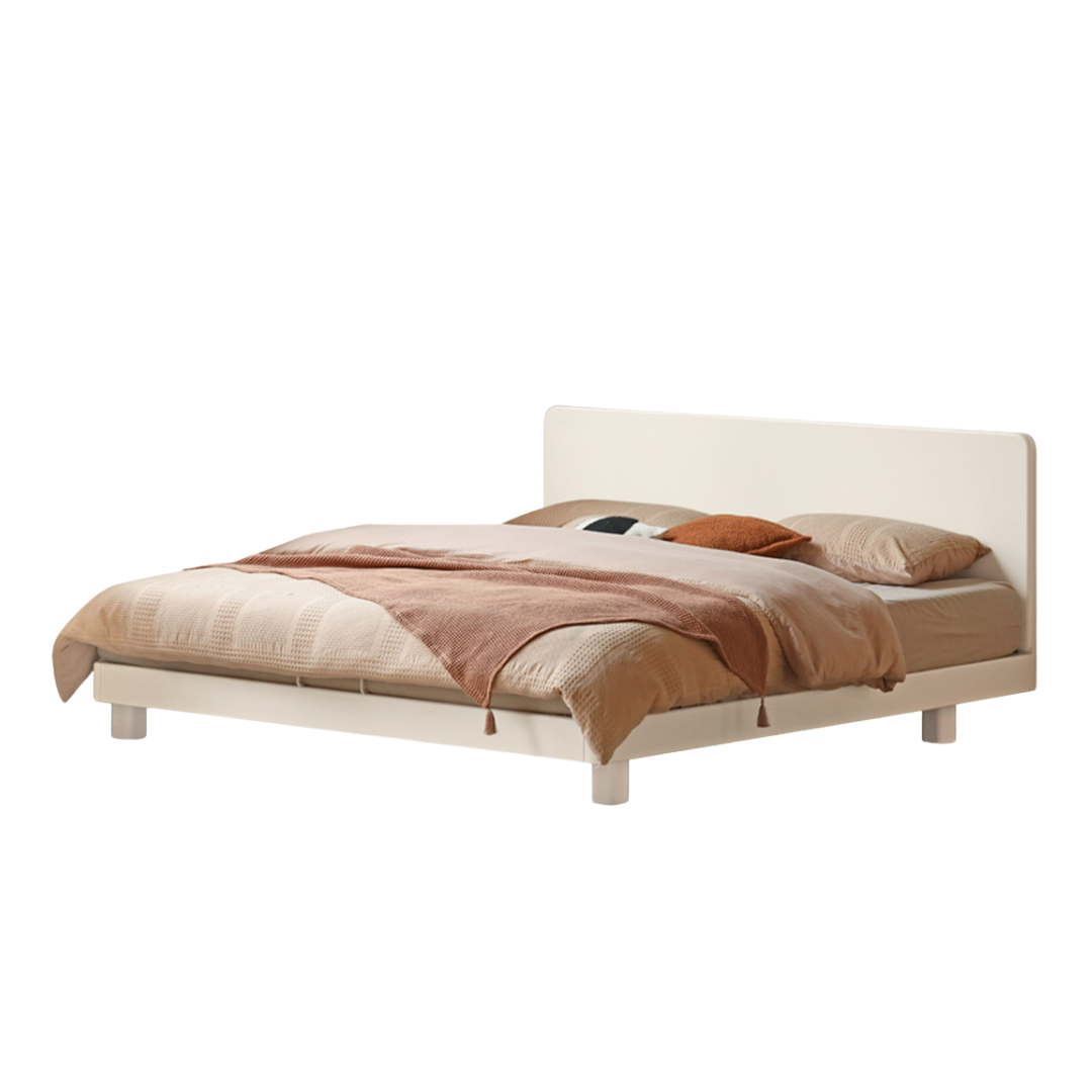Poplar, Rubberwood Solid Wood Platform Bed with Built-In Corner Shelf