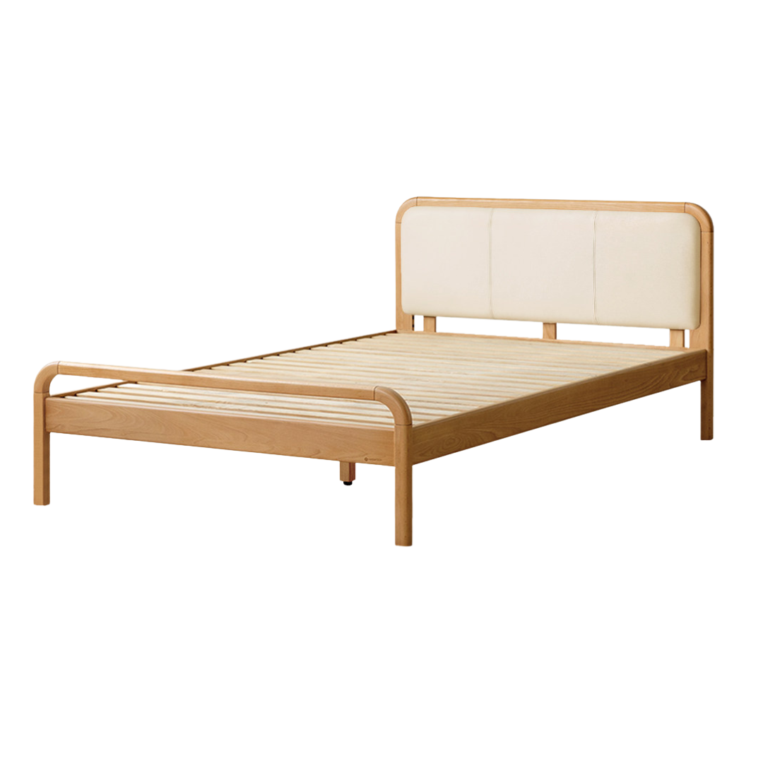 Beech Solid Wood Kids Bed with Adjustable Height and Rounded Corner Headboard