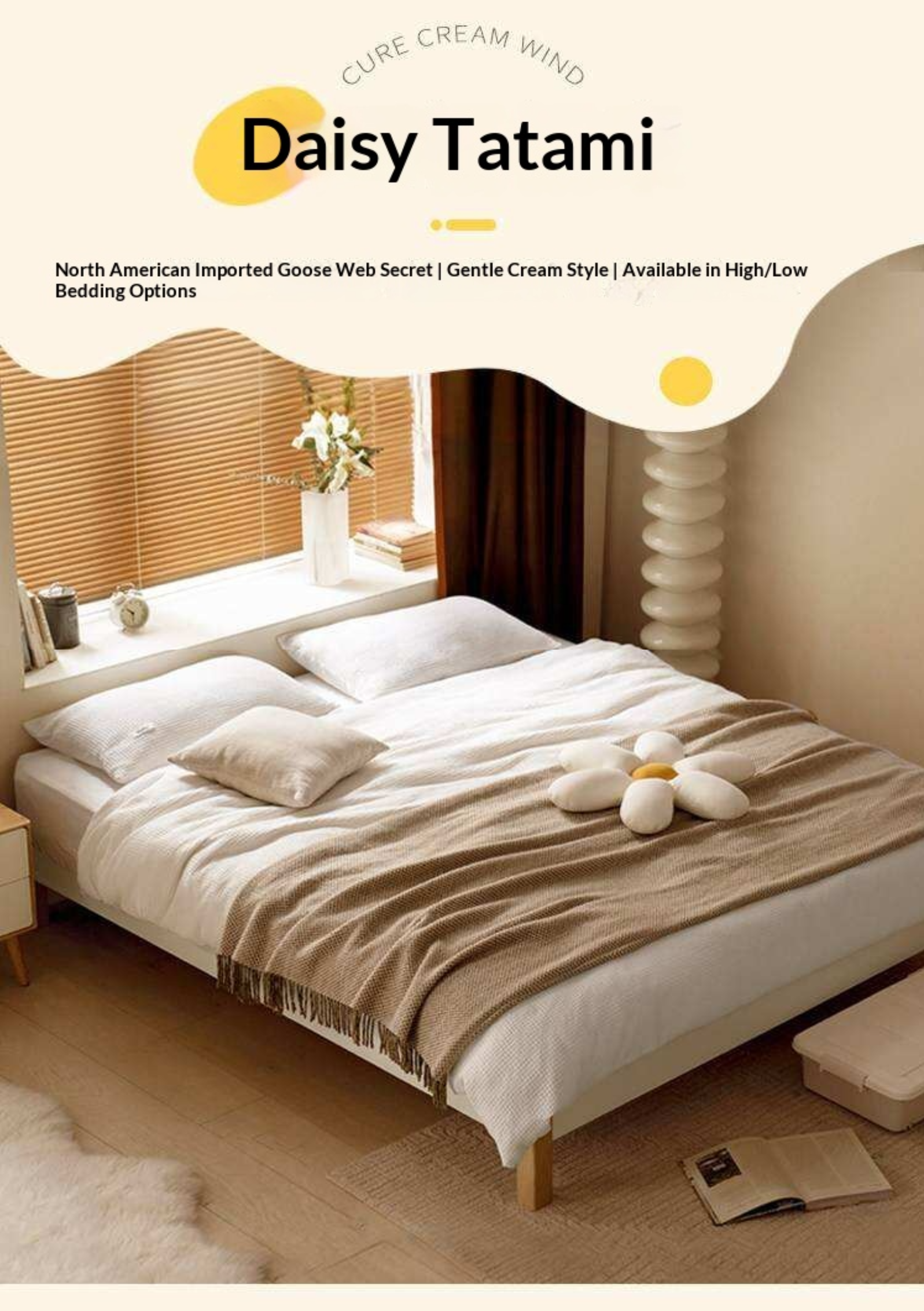 Beech Solid Wood Modern Minimalist Style Platform Bed