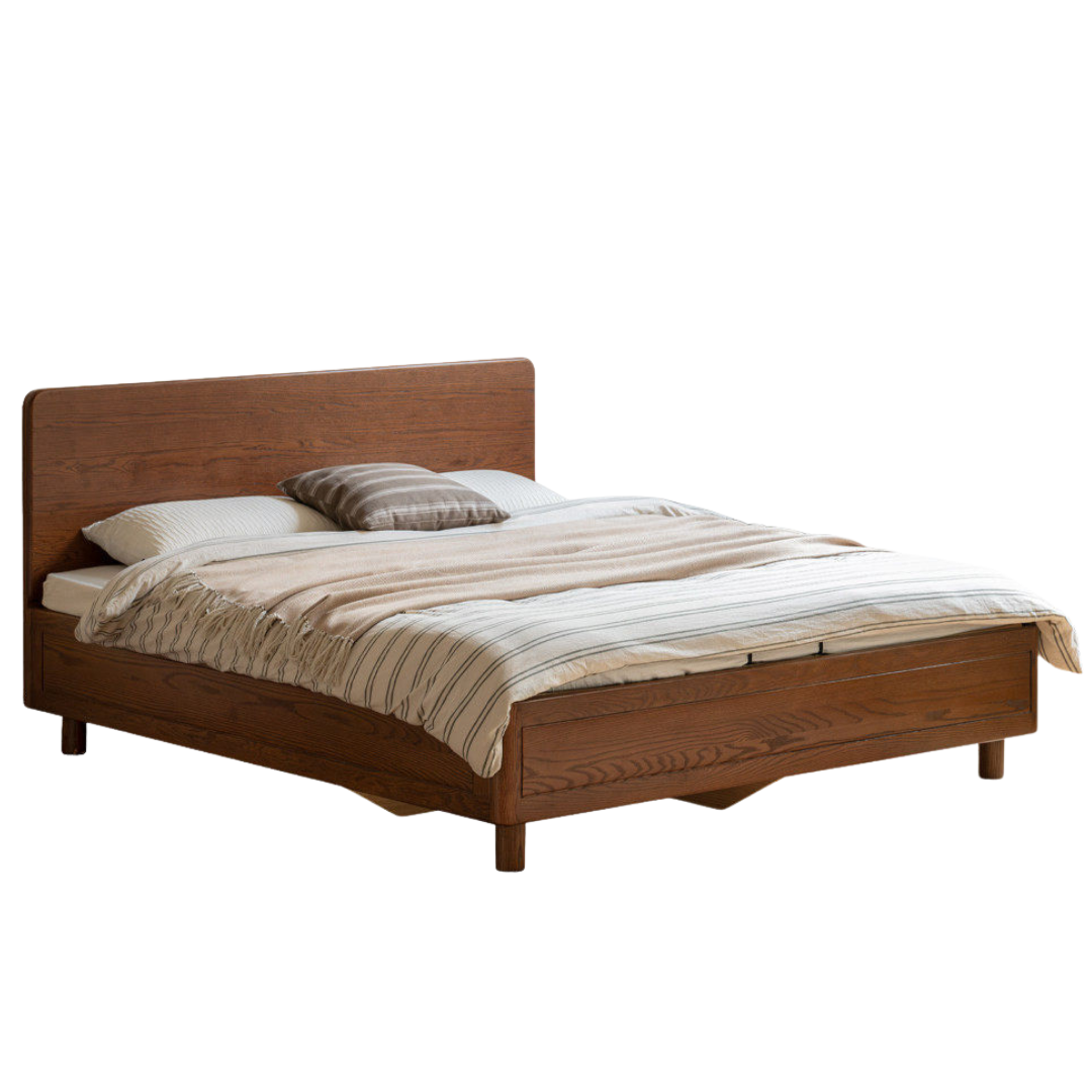Oak Solid Wood Storage Bed with Gas Lift and Flat Panel Headboard