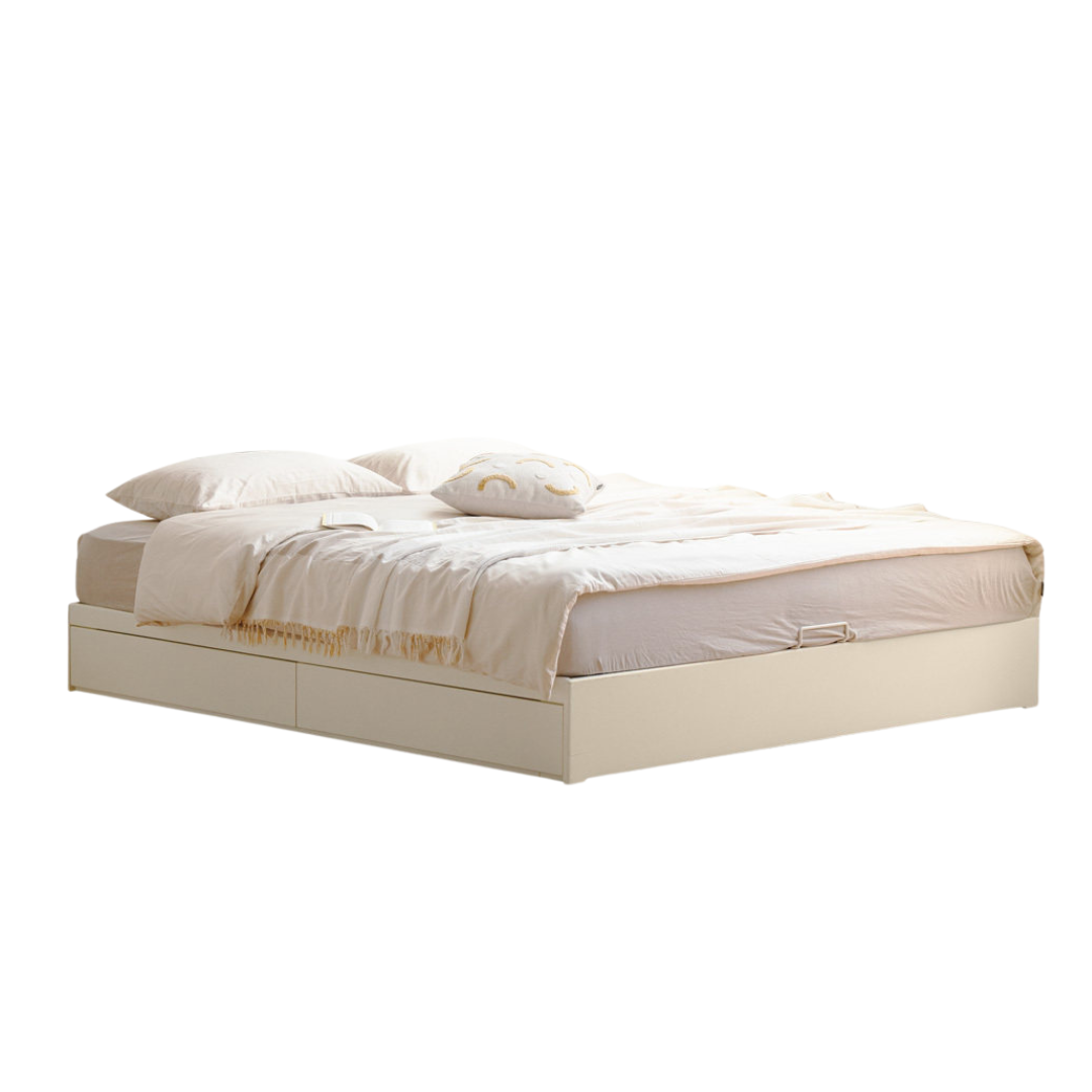 Rubberwood Solid Wood Platform Storage Bed with Gas Lift Base and Side Drawers