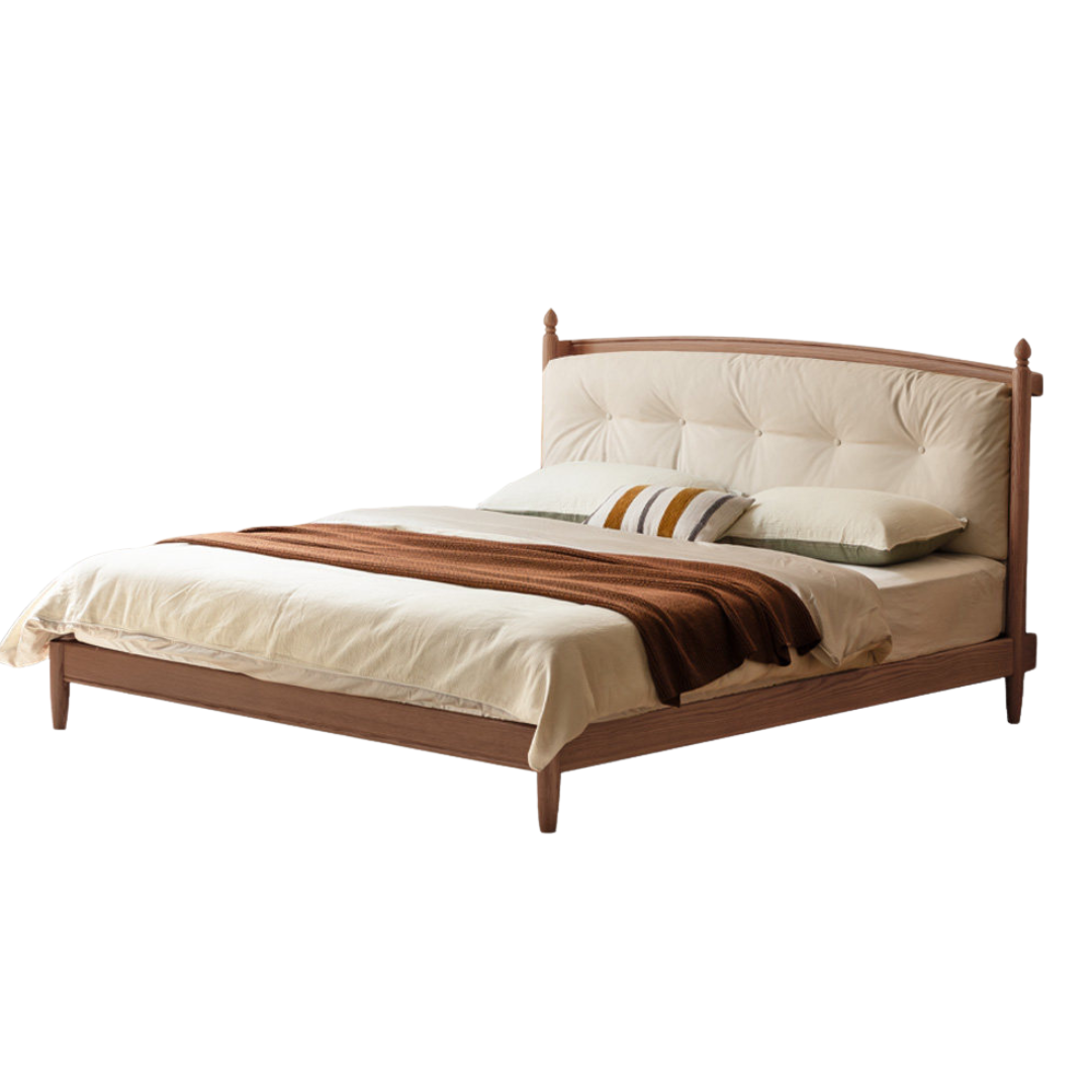 Oak, Ash Solid Wood Bed — Modern Minimalist with Genuine Leather and Soft Headboard