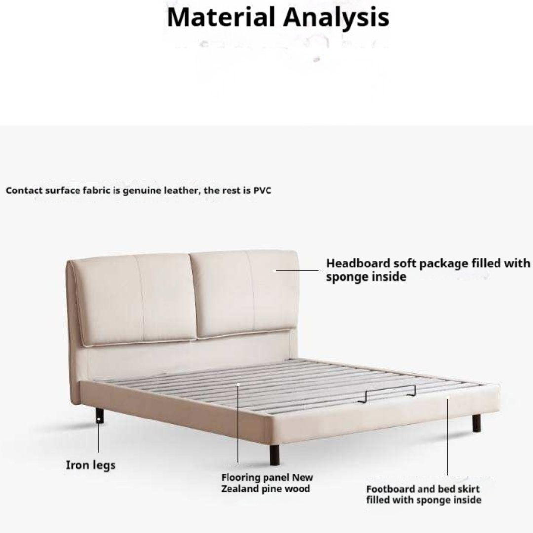 Genuine Leather Soft Bed Cream Style