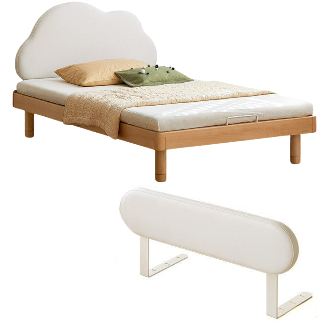 Beech Solid Wood Upholstered Kids Bed with Cloud-Shaped Headboard