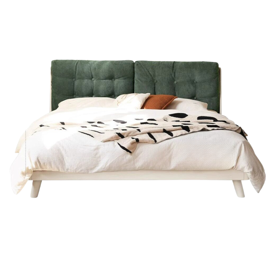 Oak, Rubberwood Solid Bed with Soft Bag Backrest