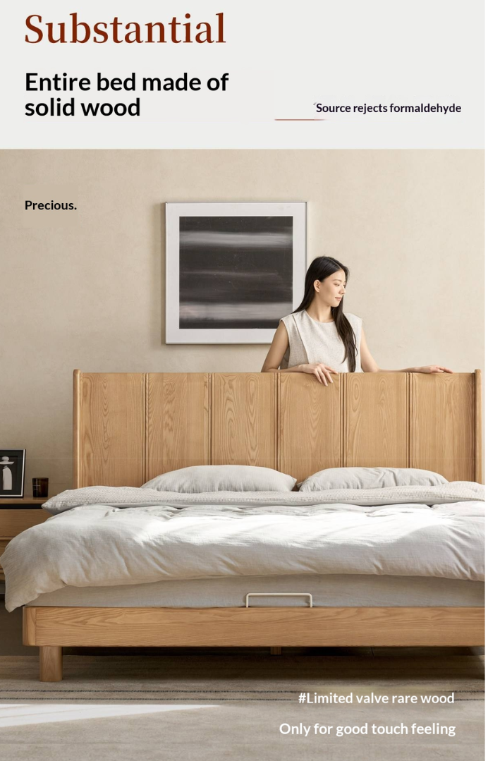 Ash Solid Wood Extra Tall Fluted Wood Headboard Platform Bed