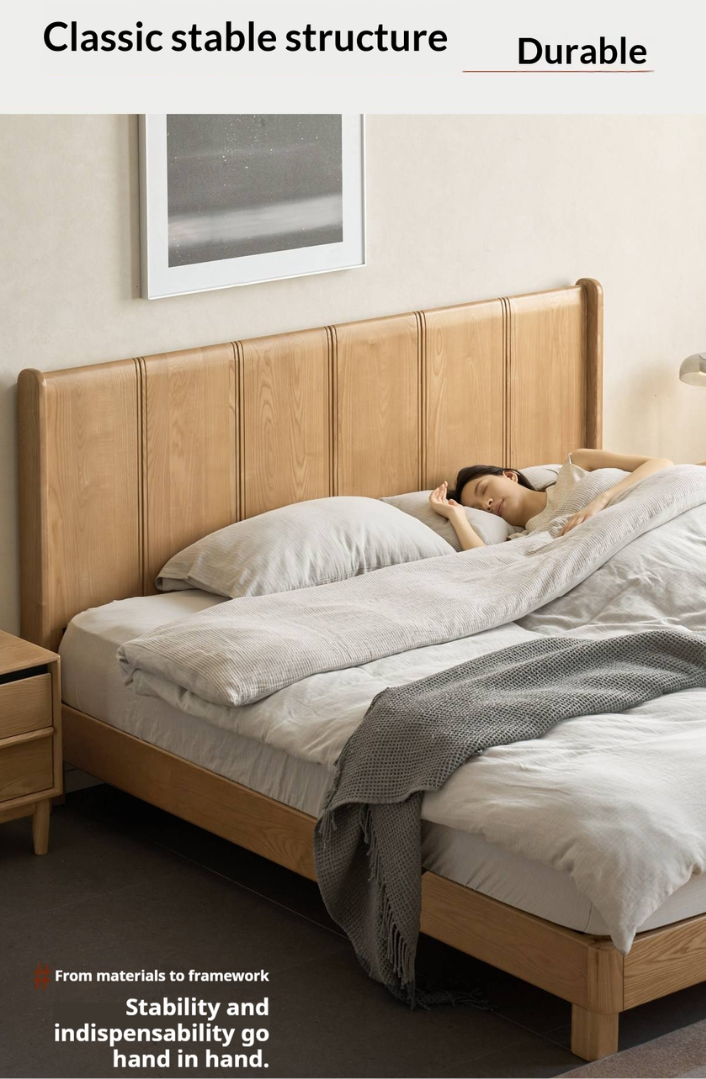 Ash Solid Wood Extra Tall Fluted Wood Headboard Platform Bed