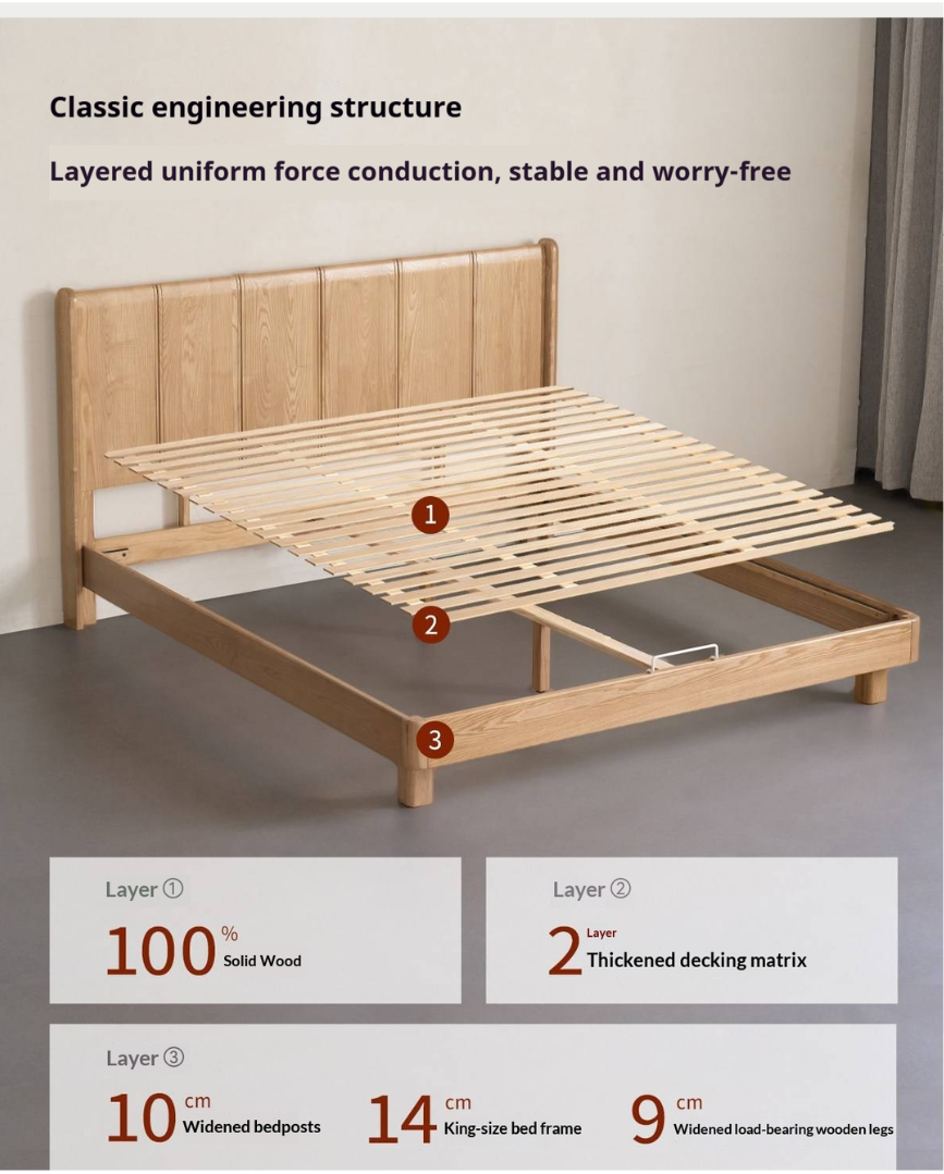Ash Solid Wood Extra Tall Fluted Wood Headboard Platform Bed