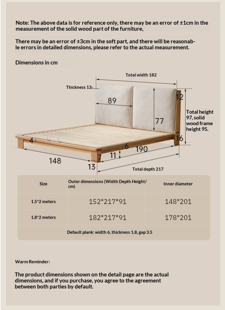 Ash Solid Wood Platform Bed with Split Panel Upholstered Headboard