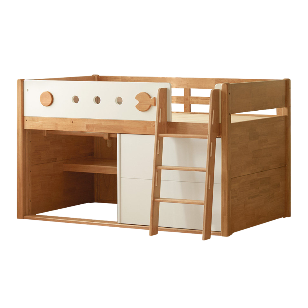 Rubberwood Children's Solid Wood Multifunctional Storage Loft Bed