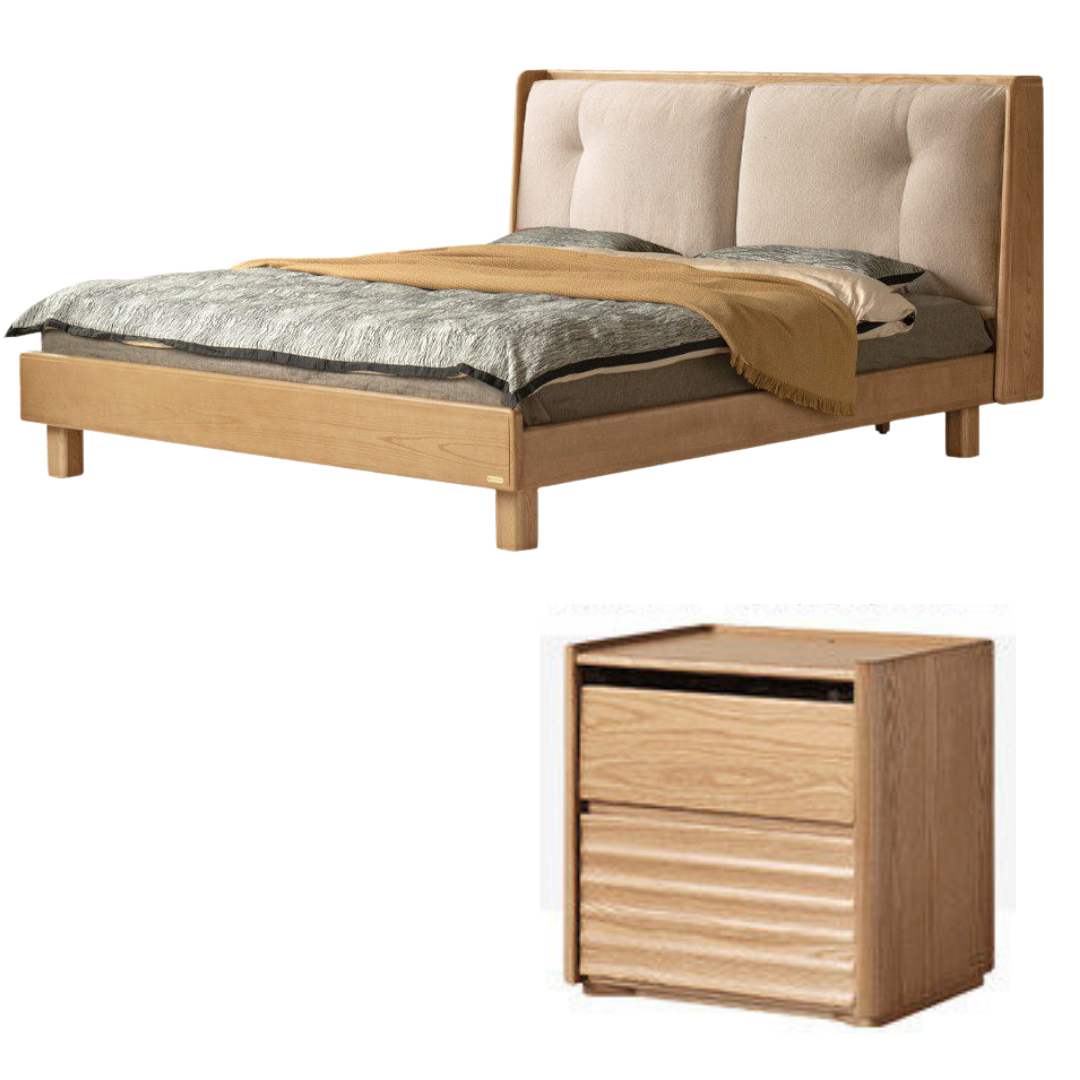 Ash Solid Wood Upholstered Floating Platform Bed with LED Lights