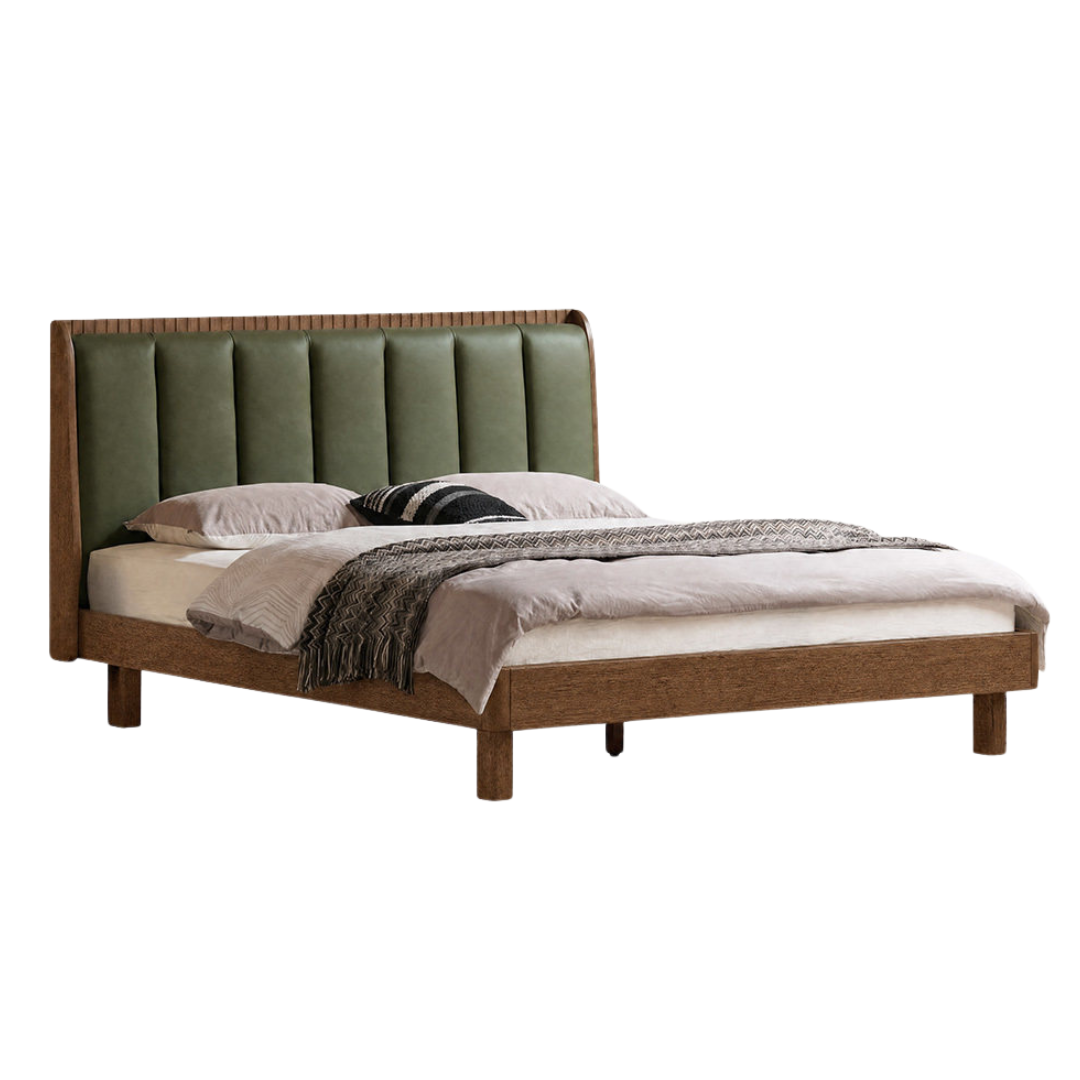 Black Walnut, Golden Sandalwood Solid Wood Genuine Leather Extra Tall Vertical Channel Tufted Platform Bed