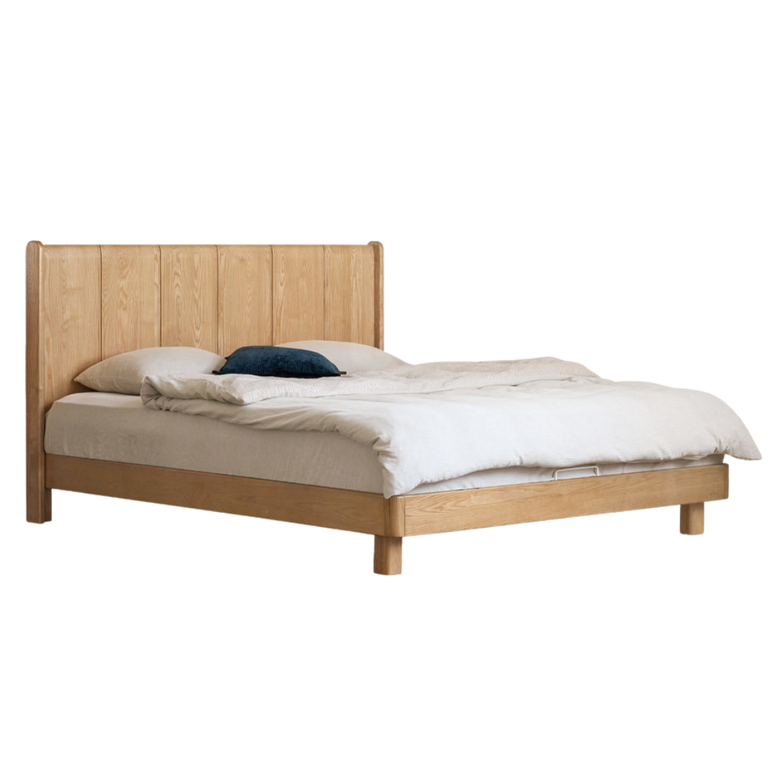 Ash Solid Wood Extra Tall Fluted Wood Headboard Platform Bed