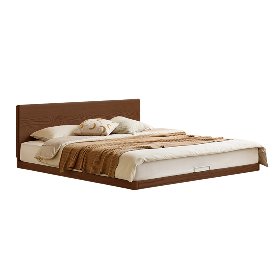 Beech, Oak Solid Wood Platform Bed with Removable Headboard and Low Floor Design