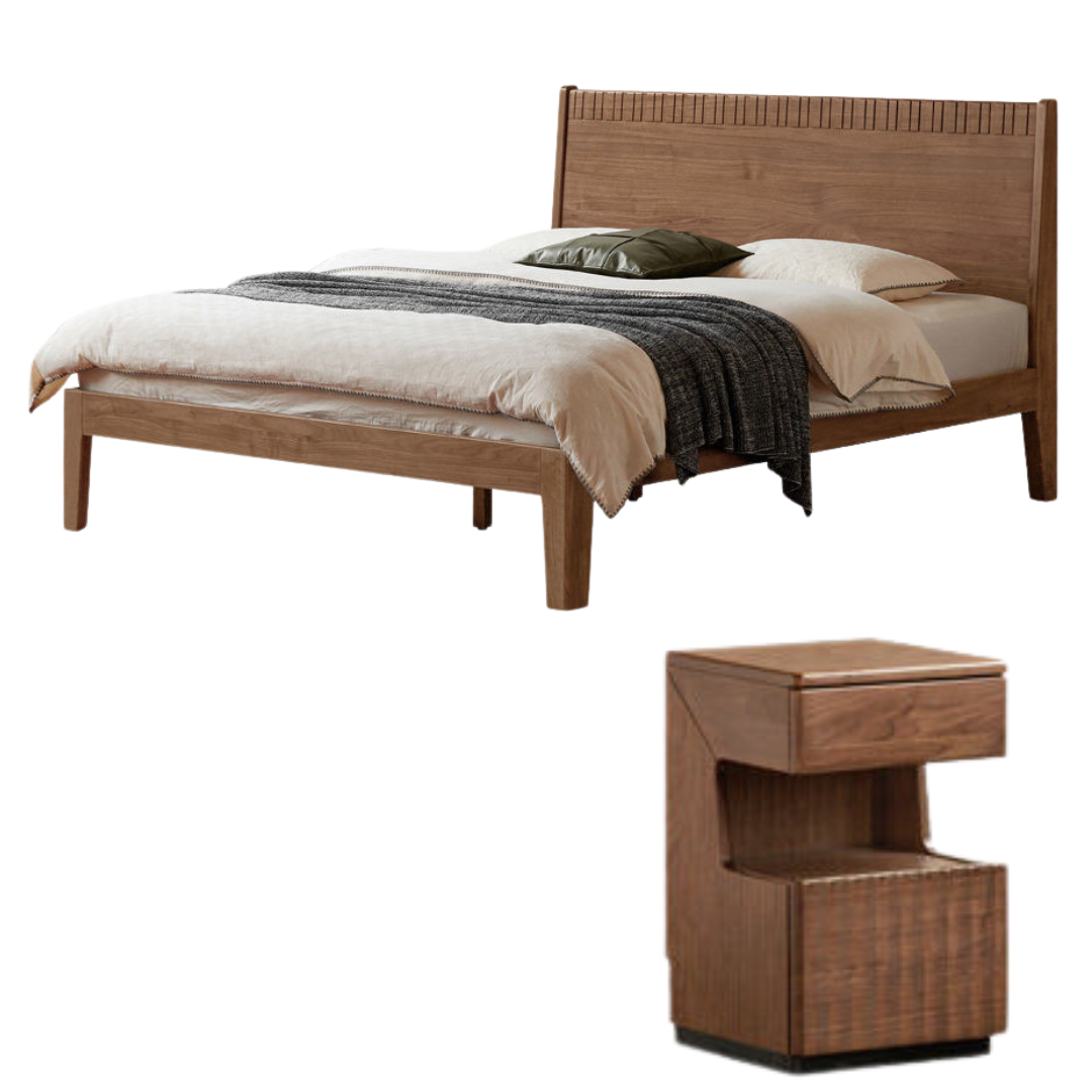 Black Walnut Solid Wood Modern Double Bed