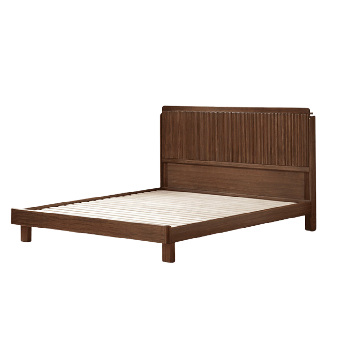 Ebony Solid Wood Bed with Vertical Fluted Panel Headboard and Block Legs