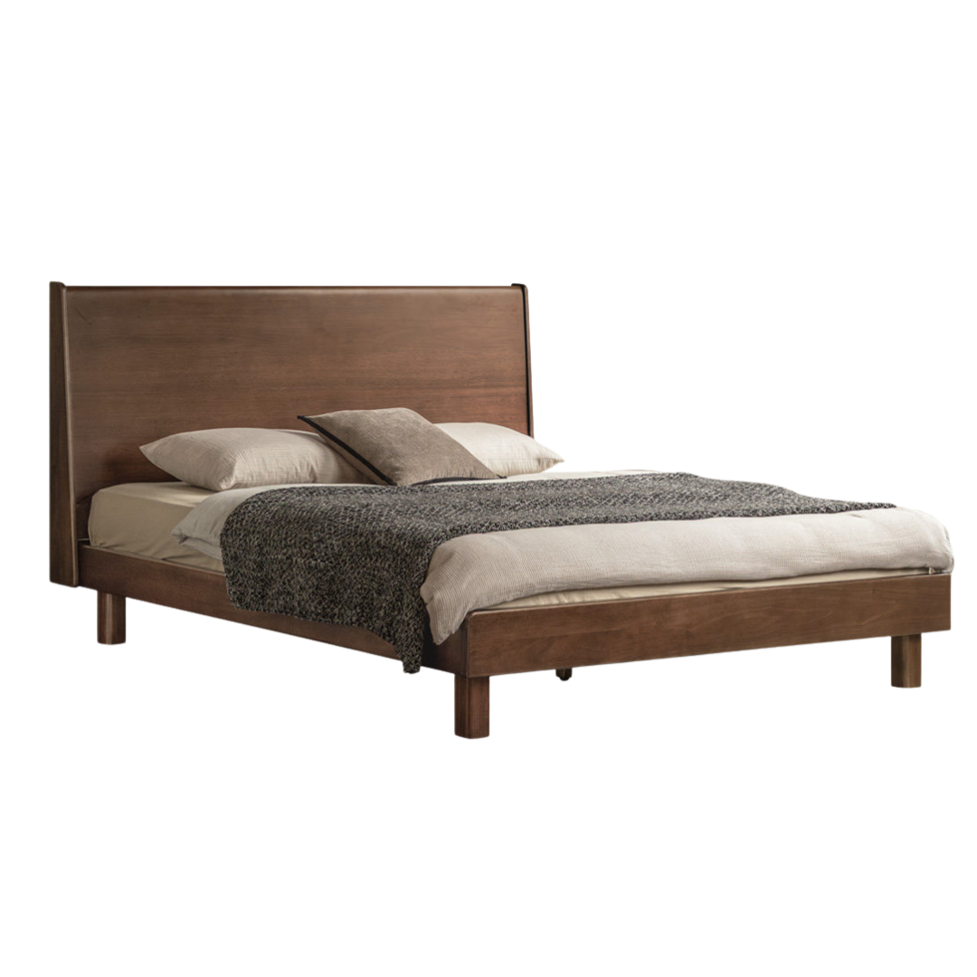 Black Walnut, Golden Sandalwood Solid Wood Bed with Sleek Light Luxury Finish