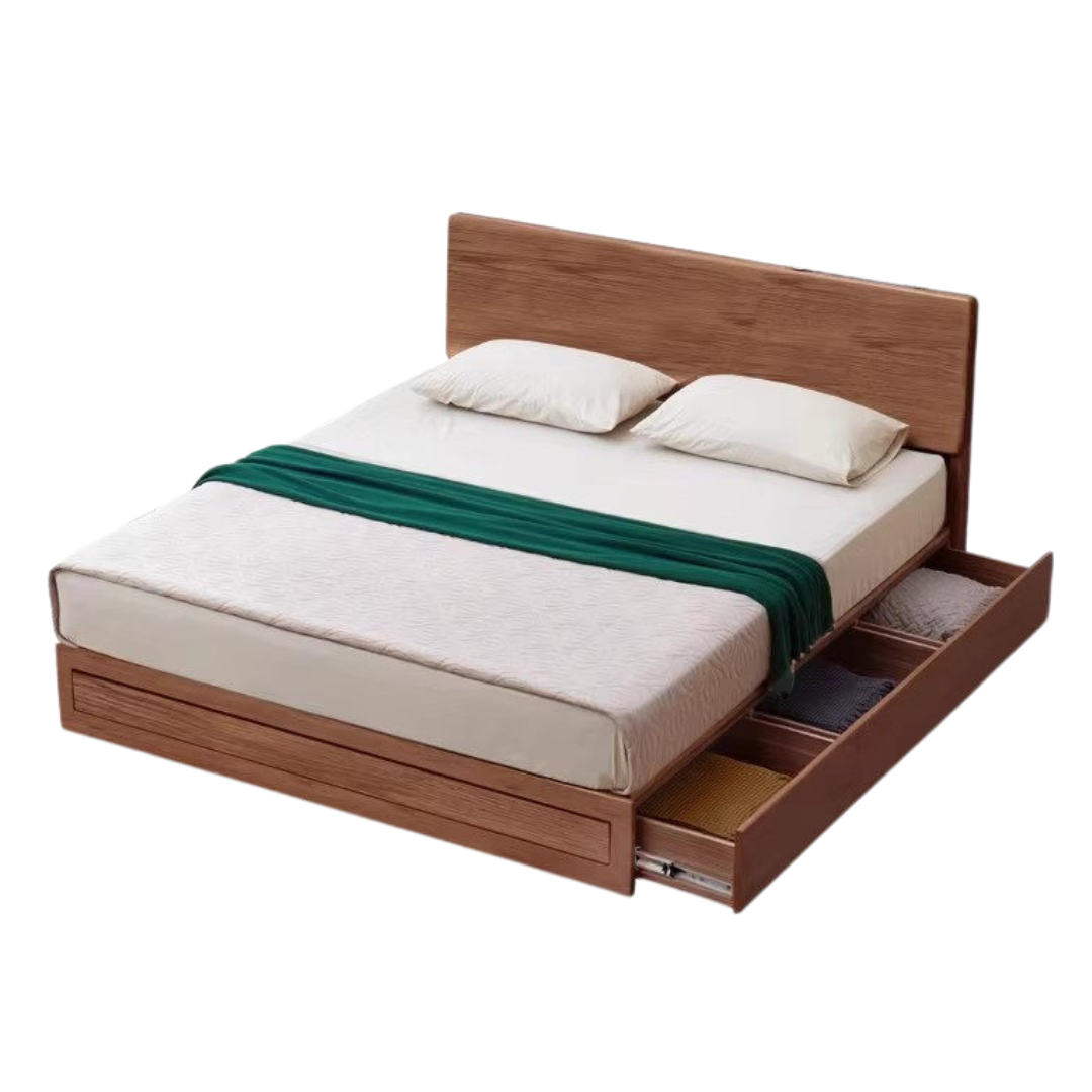 Ash, Oak, Black Walnut Solid Wood Box Bed with Drawers