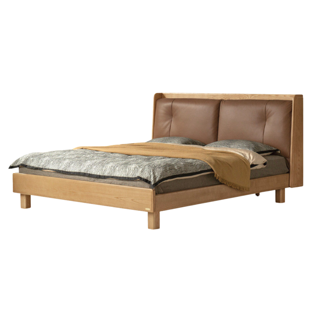 Ash Solid Wood Upholstered Floating Platform Bed with LED Lights