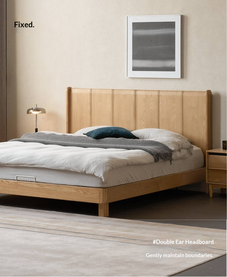Ash Solid Wood Extra Tall Fluted Wood Headboard Platform Bed